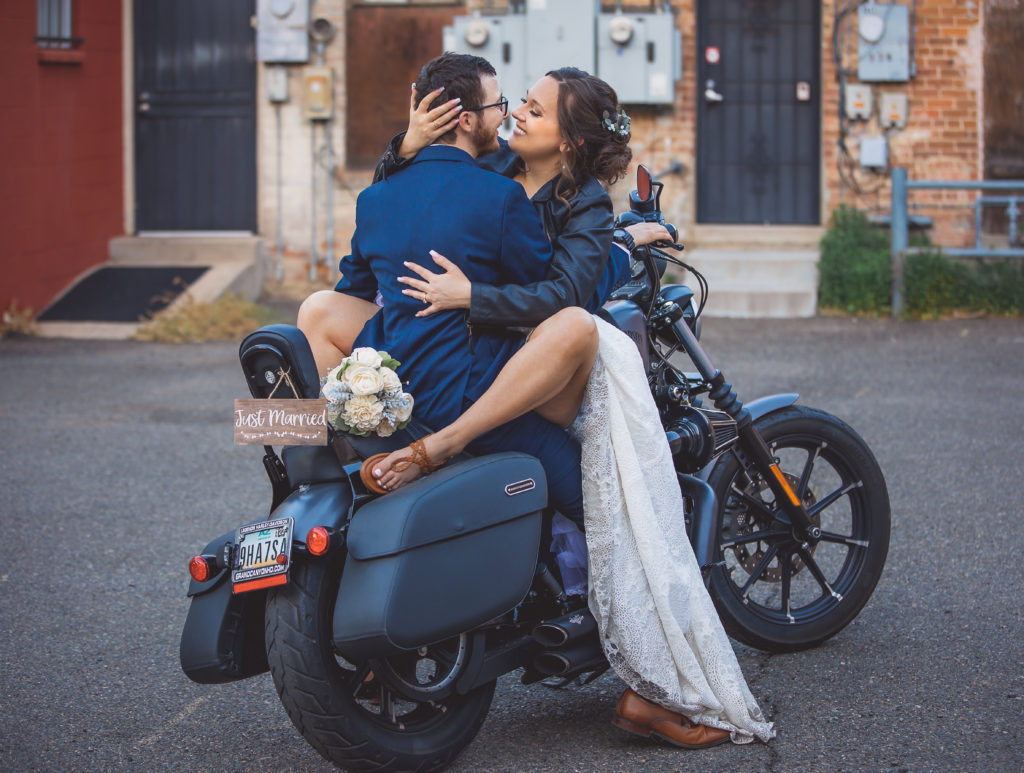 Real Weddings by AZ Wedding Photographers - Sophia & Eli's Real Wedding - Grand Highland Hotel - Prescott, Arizona On the Motorcycle